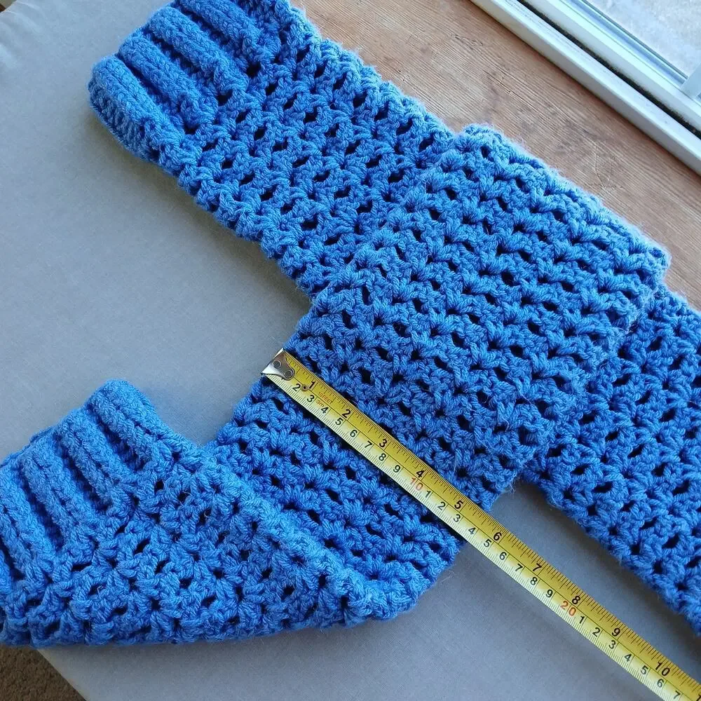 Denim Blue Leg Warmers OSFM crochet warm thick chunky over knee dance premade